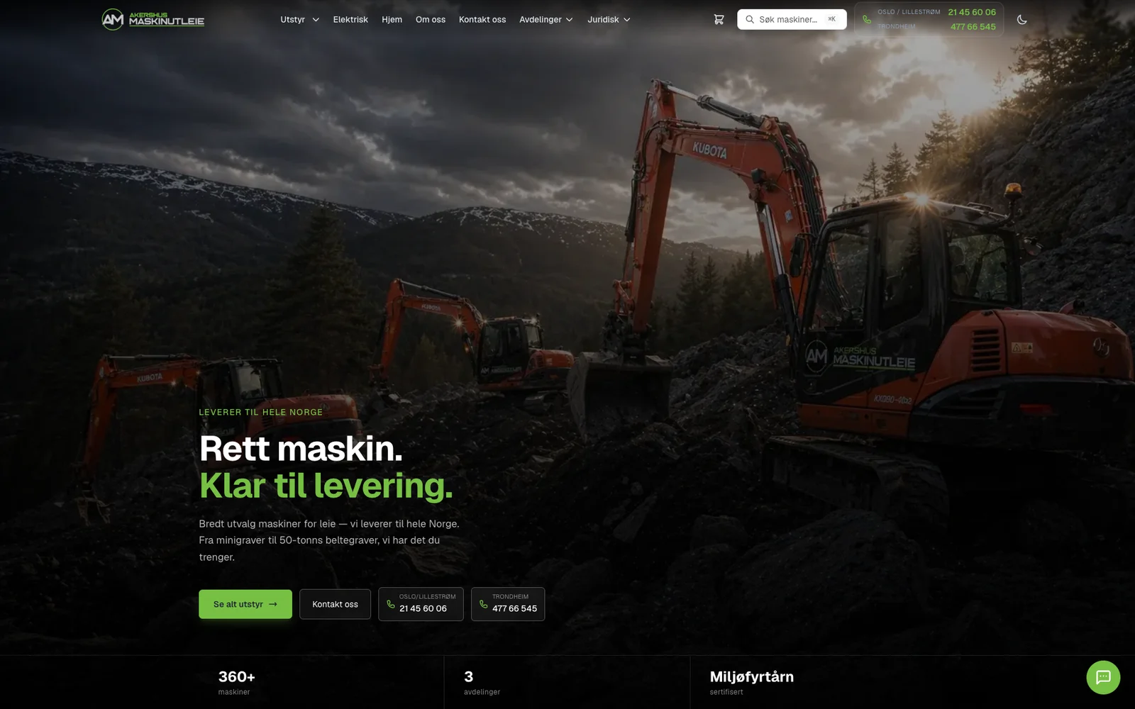 Nettsiden vi har laget for Akershus Maskinutleie.